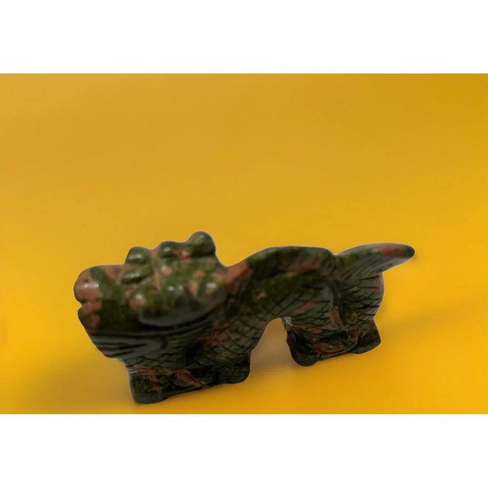 Unakite Feng Shui Pi Xiu Stone Carved Natural Carving Green Pink Mini Fetish Dog
